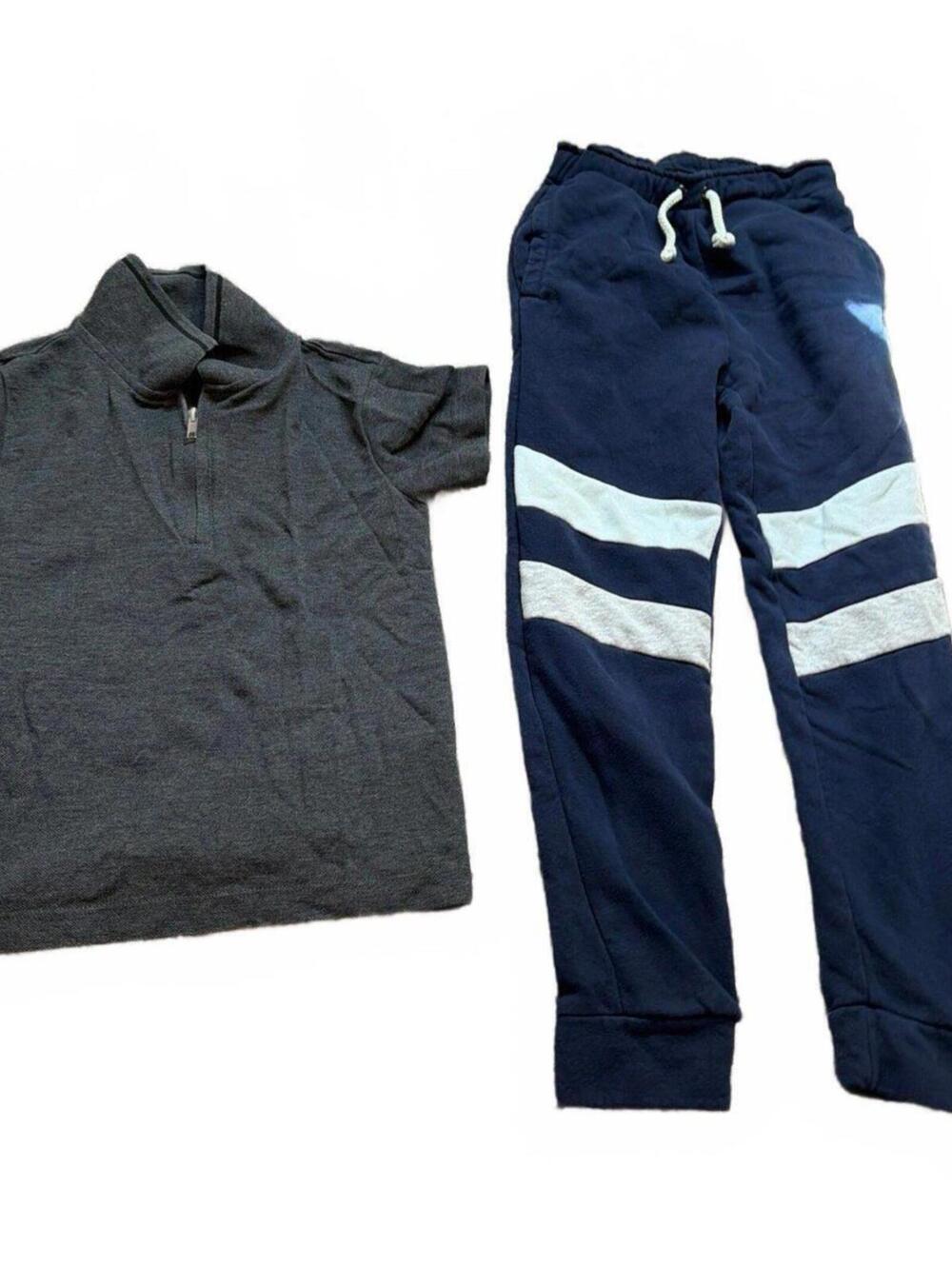 kidpik Boys Small Outfit Gray Zip Neck Top and Navy Jogger Pants Set 7/8